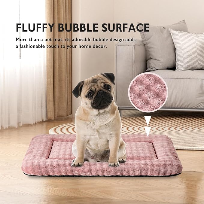 Dog Bed Mat Crate Pad for Medium Dogs, Washable Soft Pet Sleeping Mat Kennel Pad with 3D Bubble Pattern, Dusty Pink, 30"x 19"