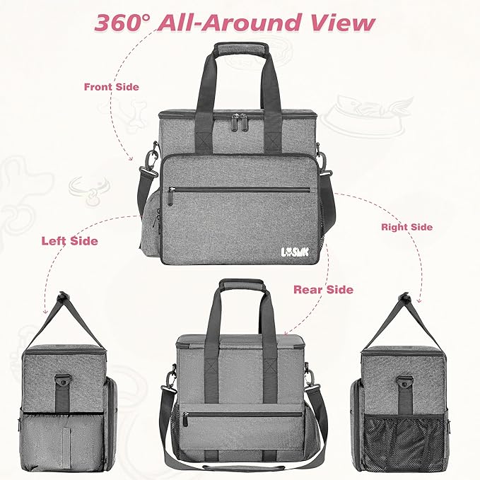 5 Set Dog Travel Bag for Supplies, Dog Lovers, Large Pet Travel Kit Includes 2 Food Containers&2 Collapsible Bowls、Placemats,Grey