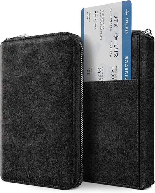 VULKIT Passport Holder for Travel Family, Multiple Travel Document Holder Wallet for a Family of 3-4, RFID Blocking Passport Bag, Document Organizer Pouch for Credit Cards, ID, Sim Card, Cash, Coins