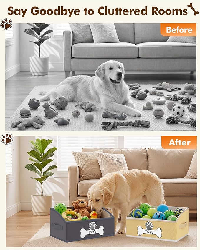 Optish 2 Pack Dog Toy Basket, Foldable Dog Toy Box with Handles, 19.7" X 11" X 7.9" Large Basket Specially Designed for Dog Toy Storage, Suit for Storing Pet Toys and Accessories, Grey