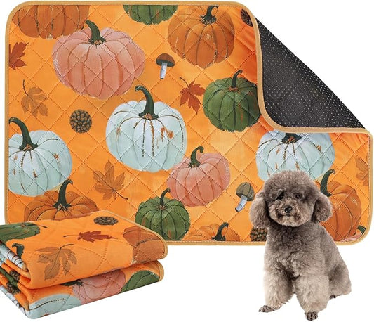 IEUUMLER Washable Pee Pads for Dogs, 2 Pack Pumpkin Pattern Reusable Waterproof Puppy Potty Pads, Non-Slip Absorbent Pet Training Pads for Playpen Crate Bed EU016 Orange Pumpkin, 24x24