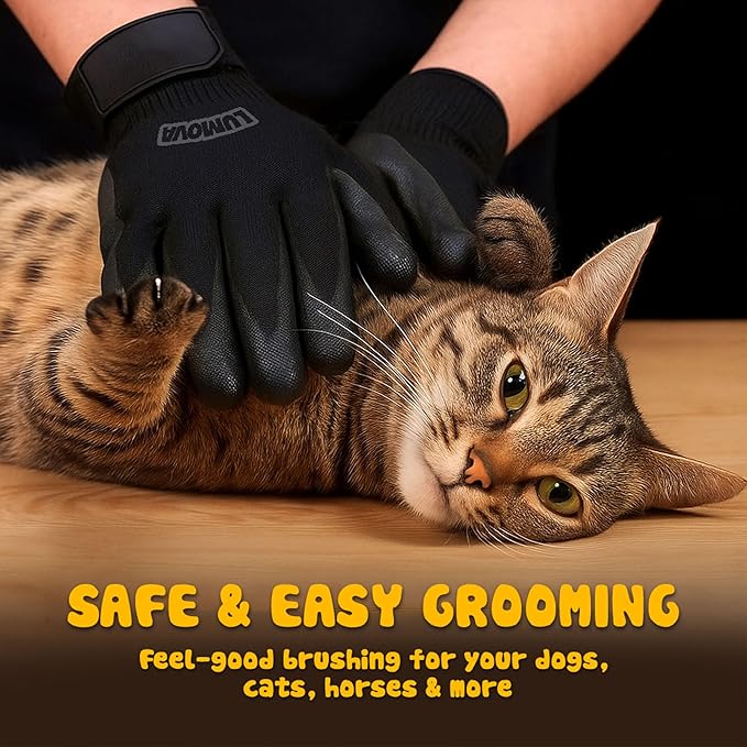 Dog Grooming Gloves – Shedding Gloves for Dogs, Cats & Horses – Pet Grooming Glove & Hair Remover – Dog Brush Glove for Bathing, Deshedding & Massage Mitt– Adjustable Fit (Blue&Black)