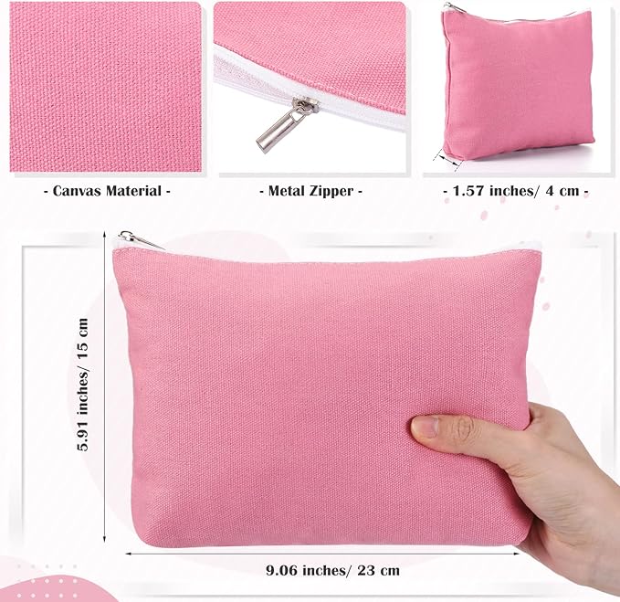 Reginary 10 Pcs Valentines Canvas Makeup Bags Bulk for Women Travel Toiletry Cosmetics Bags Blank DIY Pencil Pouch, Gift for Valentines Patrick's Day Wedding Bridal Shower Coworker(Pink)