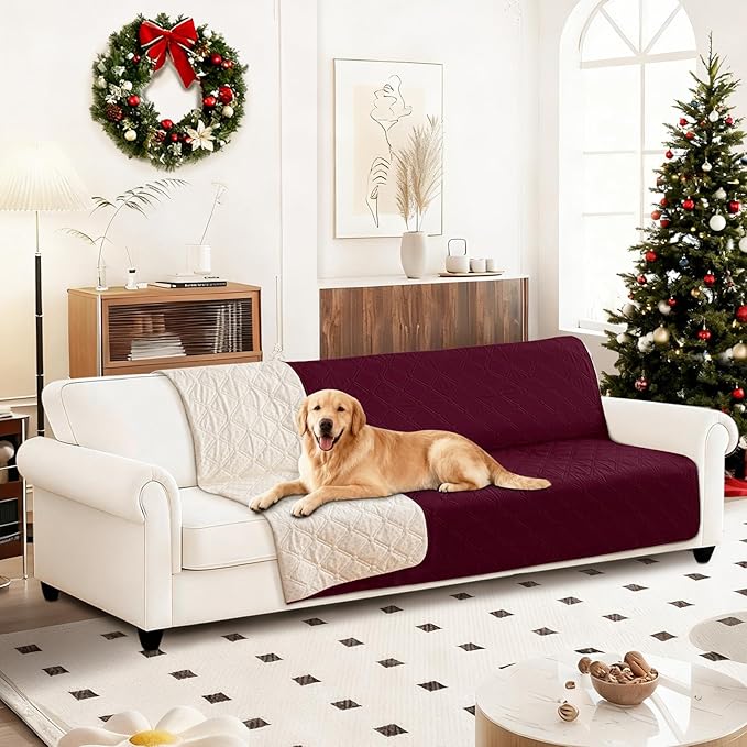 CYCMACO Waterproof Dog Bed Cover, Non-Slip Dog Blanket for Couch, Couch Covers for Dogs Washable, Pet Blanket for Furniture, Pet Bed Mat for Sofa, Car, Pet Supplies Christmas (68x82 Inch, Burgundy)