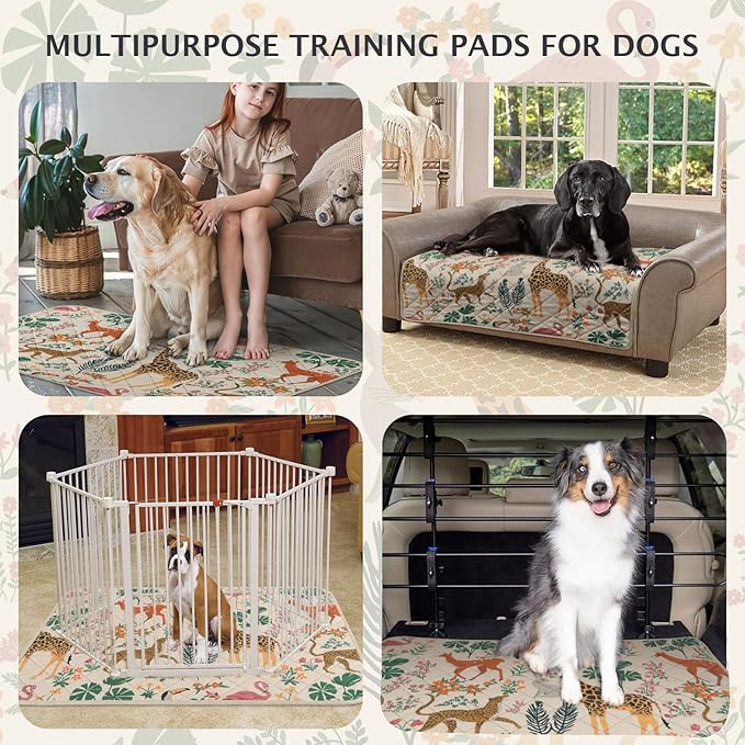 IEUUMLER Washable Pee Pads for Dogs, 2 Pack Forest Pattern Reusable Waterproof Puppy Pads, Non-Slip Super Absorbent Dog Training Pad for Playpen Crate Bed EU013 Beige Jungle, 36x31
