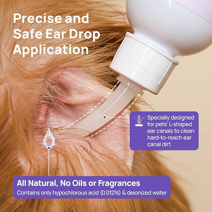 HICC PET Dog Ear Cleaner Solution Vet-Recommended Dog Ear Infection Treatment to Soothe Itchy & Inflamed Ear Drops for Dogs & Cats to Gently Removes Debris, Wax Buildup, Odor - 4 fl oz