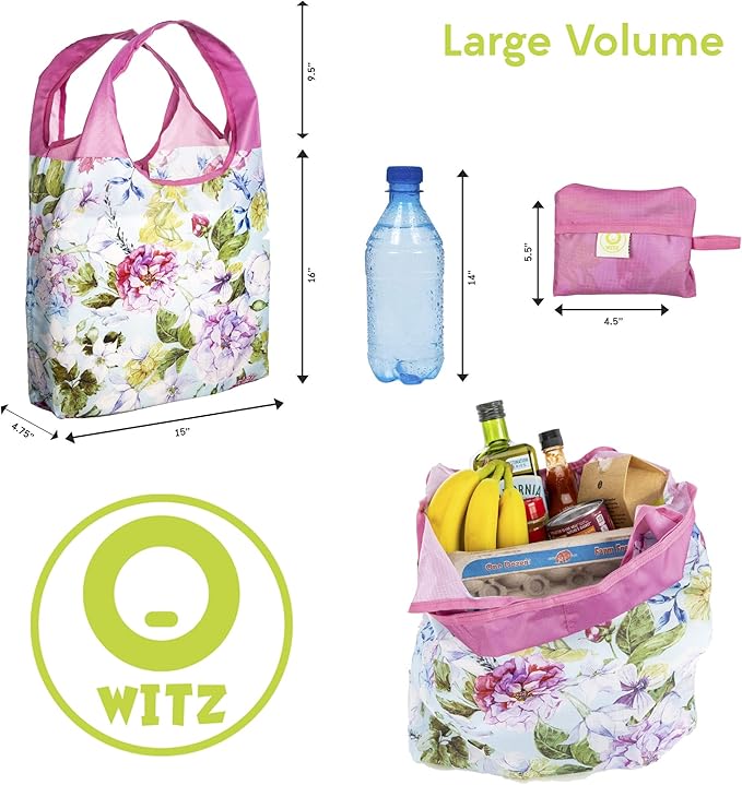 O-WITZ Reusable Grocery Bags | Vibrant Tote Bag For Groceries, Gym, Office, Beach, Toys & More | Washable Design With Large Handles For Maximum Convenience | Folds Into A Small Pouch, Vintage Lavender
