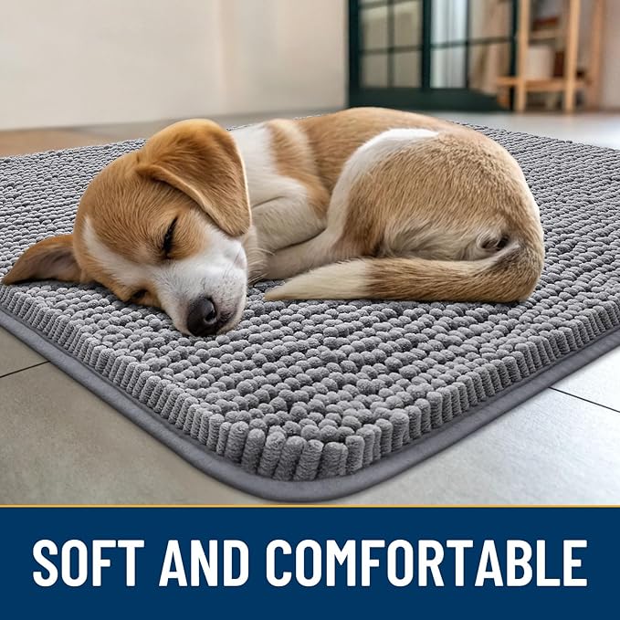 Smiry Dog Door Mat for Muddy Paws 71x46, Absorbs Moisture and Dirt Doormat, Non-Slip Washable Quick Dry Chenille Front Door Mat Indoor Entrance, Entryway Carpet for Inside Floor, Grey
