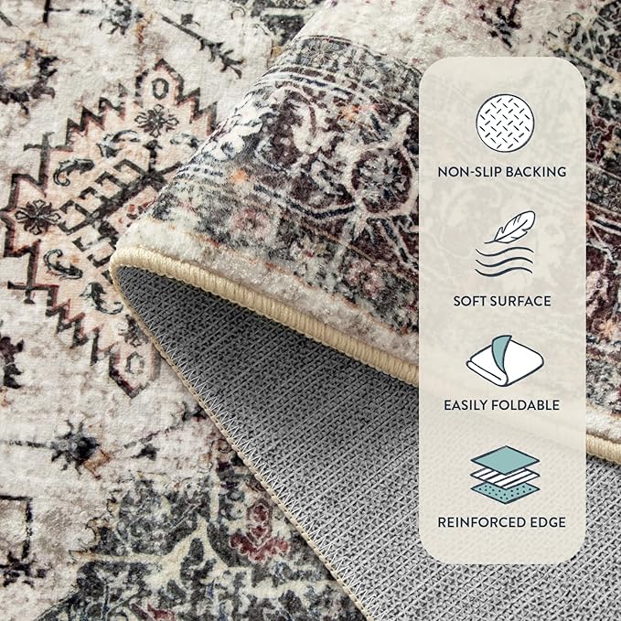 Lahome Oriental Washable Hallway Runner Rug, 2x6 Runners for Hallways Non Slip Ultra-Thin, Vintage Soft Long Carpet for Kitchen Bathroom Bedroom Laundry Room Eleanor,Brown/Grey