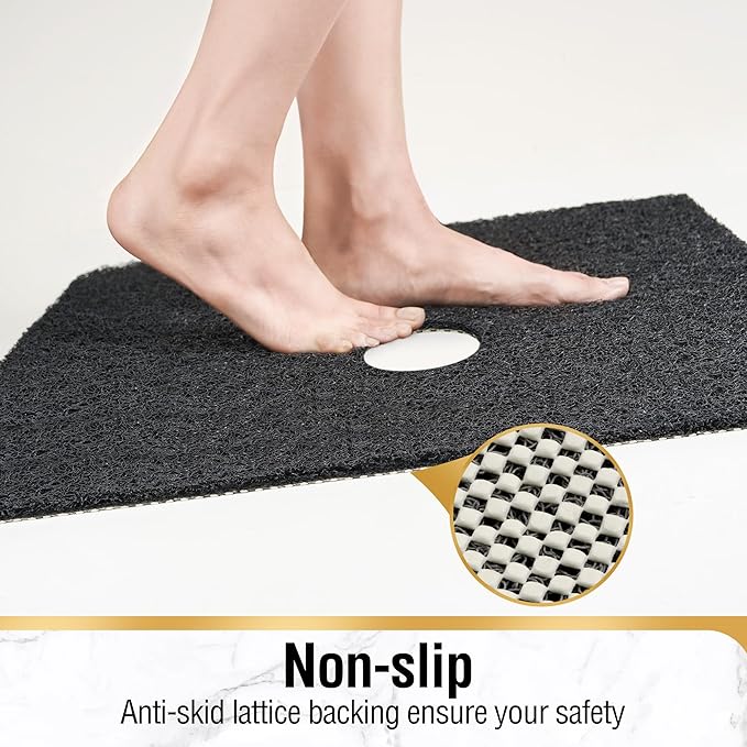 HITSLAM Square Shower Mat, 24 x 24 Inch Non Slip Bath Mat for Tub, Soft PVC Loofah Bathtub Mats with Drain Holes, Quick Drying Bathroom Stall Floor Mat, Bathroom Accessories Without Suction Cup, Black