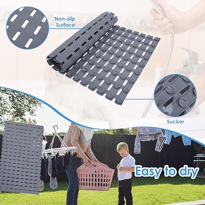 Bathtub Shower Mat, Pet Dog Bathing Non-Slip Mat, Dog Bath mat for tub, Quick Drain Bathtub Mat with Suction Cups & Drain Holes for Bathroom, 27 X 15.7 Inch (Khaki)