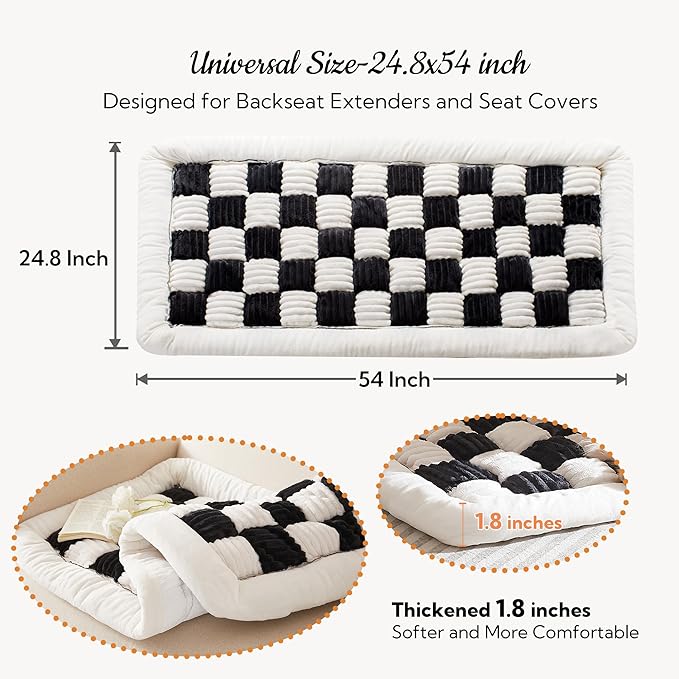 Soulbond Backseat Pet Bed Mat,Dog Bed for Car,Fuzzy Dog Seat Cover for Car Back Seat, Non-Slip Travel Pet Mat, Fit for Backseat Extenders and Seat Covers (White and Black)