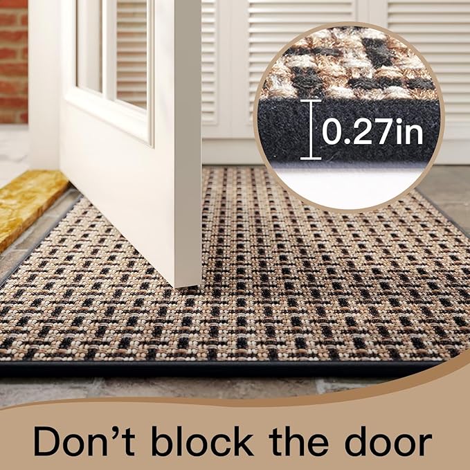 YDKGL Door Mat 17"x30", Dirt Resistant and Absorbent, Non-Slip Rubber Backing Floor Mats, Easy Clean Low-Profile Doormat for Entryway, Front Door, Inside Entrance, Black