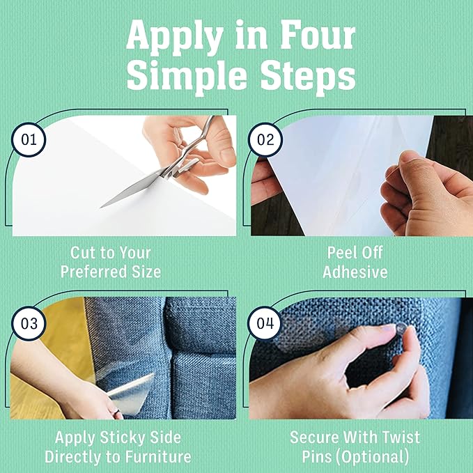 12 Pack XL Anti Cat Scratch Furniture Protector - Couch Protector from Cat Claws w/Twist Pins - Heavy Duty, Strong, Clear, Easy-to-Apply Scratching Deterrent and Shield for Sofa