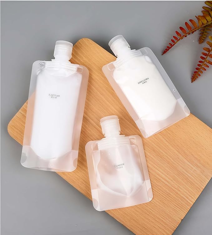 10 Pack Travel Pouches for Toiletries, Size Portable Containers,Stand Up Pouch,Refillable Travel Accessories for Shampoo Conditioner (100ML/3.4OZ/10piece)