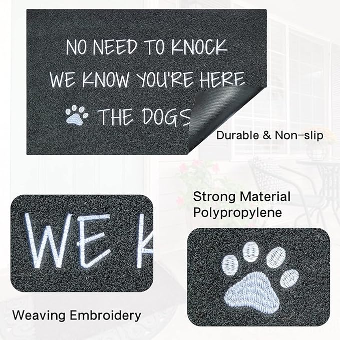 Large Welcome Mats Funny Text Dog Door Mat Do Not Knock We Know You're Here Doormat with Non Slip Rubber Welcome Mat for Front Door Doormat