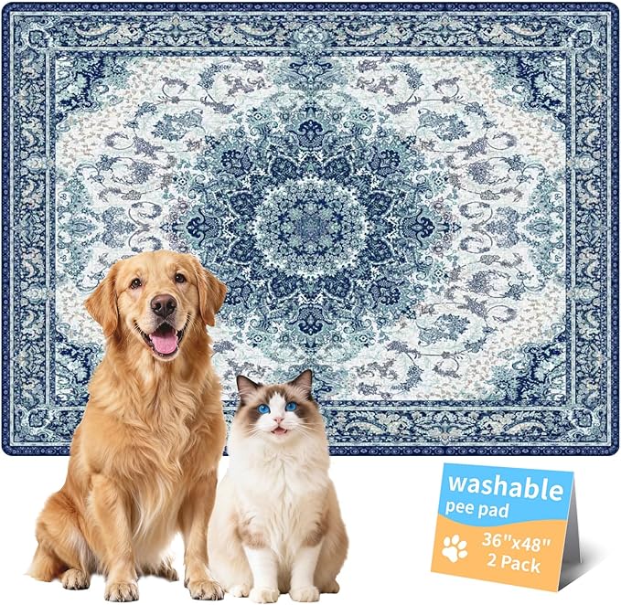 Dog Pee Pads Training Pads Upgrade Triple Thickness All-Purpose Super Absorbent & Leak-Proof, Quick Dry and Leak-Proof and Odor Control (Blue/Multi, 36" x48"x2PCS)