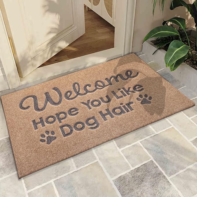 Indoor Doormat, Dog Hair Mat Standard Welcome Front Door Entryway Mats, Funny Door Mat, Durable Non Slip Rubber Dirt Entrance Mats, Funny Brown 28" x 18"