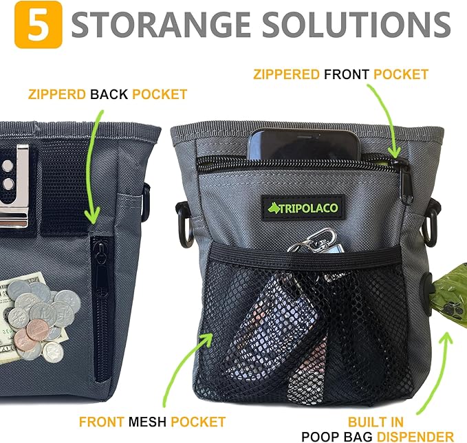 Magnetic Dog Treat Pouch - Large Treat Pouches for Pet Training with Multiple Pockets, Poop Bag Dispenser & Phone Holder, 3 Wear Styles, Ideal Dog Treat Bag for Training & Walks