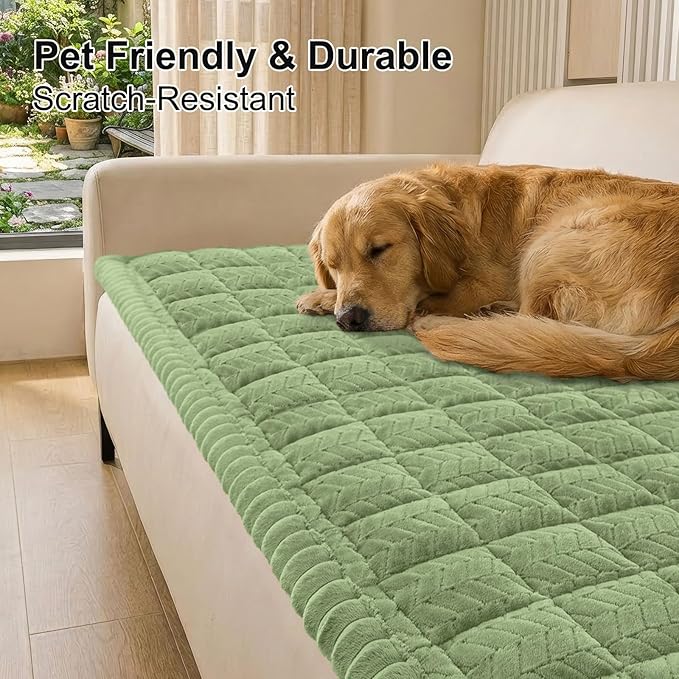 Smiry Non Slip Couch Covers for Dogs, Fuzzy Pet Couch Covers for 2-3 Cushion Sofa Pet Friendly, Soft Sofa Slipcovers Cushion Furniture Protector Washable (Grass Green, 27.6" x 59")