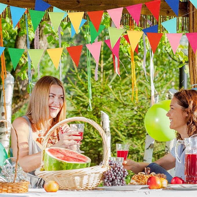 HESTYA 42 Pieces Colorful Pennant Banner Flag Multicolor Bunting Triangle Banner Pennants for Birthdays Classroom School Carnival Garland Outdoor Events Party Hanging Decorations