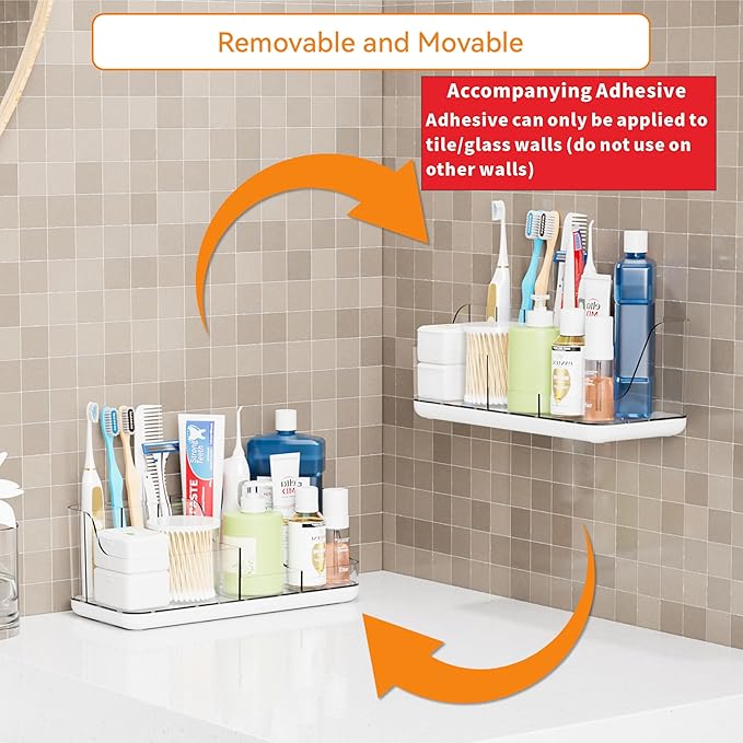 Yieach Mens Bathroom Organizer Countertop,Bathroom Sink Caddy Countertop Storage,White 7 Slot Vanity Bathroom Toiletry Organizers and Toothbrush Holders for Toothpaste,Electric Tooth Brush Organizer