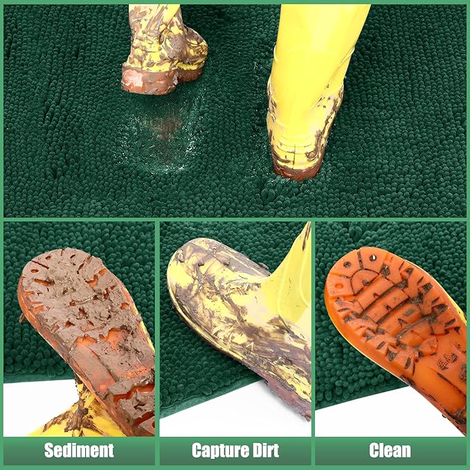IM HOME Chenille Absorbent Outdoor Doormat 48" x 30", Washable Muddy Door Mats for Dog Non Slip Indoor Doormat Dog Mat for Muddy Paw Front Inside Doormats for Entryway Green
