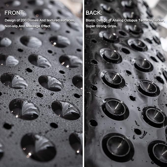 Bathtub Mats for Shower Tub, Extra Long Non-Slip 39 x 16 Inch Bath Mat with Drain Holes and Suction Cups, BathMat for Bathroom with Machine Washable (Opaque Black)