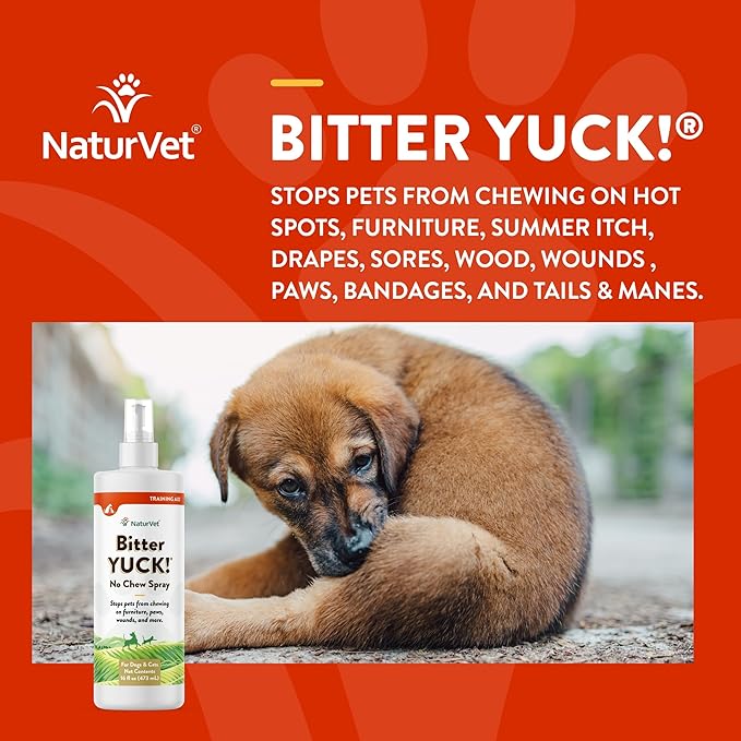 NaturVet Bitter Yuck! No Chew Spray for Dogs, Cats, and Horses Pet Training Spray, Liquid, Made in The USA, 16 Ounce