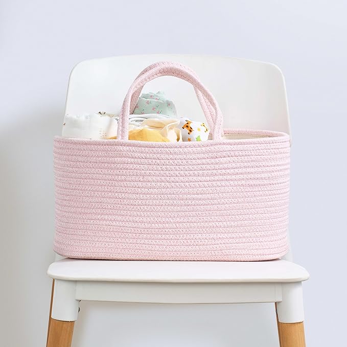 Diaper Caddy Organizer, Empty Gift Basket for Newborn Essentials, Baby Storage Basket, Stylish Gift Bag for Baby Shower, Boys and Girls - Large, Light Pink