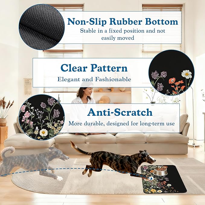 Vintage Wild Herbs Dog Cat Food Mat–Christmas Stocking Absorbent Waterproof Placemat for Food and Water Bowls, Non Slip Rubber Backing, Feeding Mat for Clean Floors 12"x20"