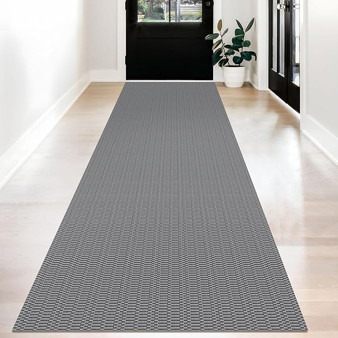 KOZYFLY Washable Runner Rug 3x12 ft Hallway Kitchen Runner Rugs with Rubber Backing Bobo Non Slip Entryway Runner Indoor, Long Carpet Runners for Hall Kitchen Entryway, Grey/Charcoal Grey