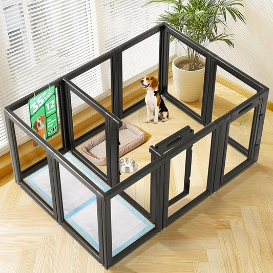 FXW AuraSpace Acrylic Indoor Dog Playpen for Medium Dogs, 35 Inch, 12 Panels, Black