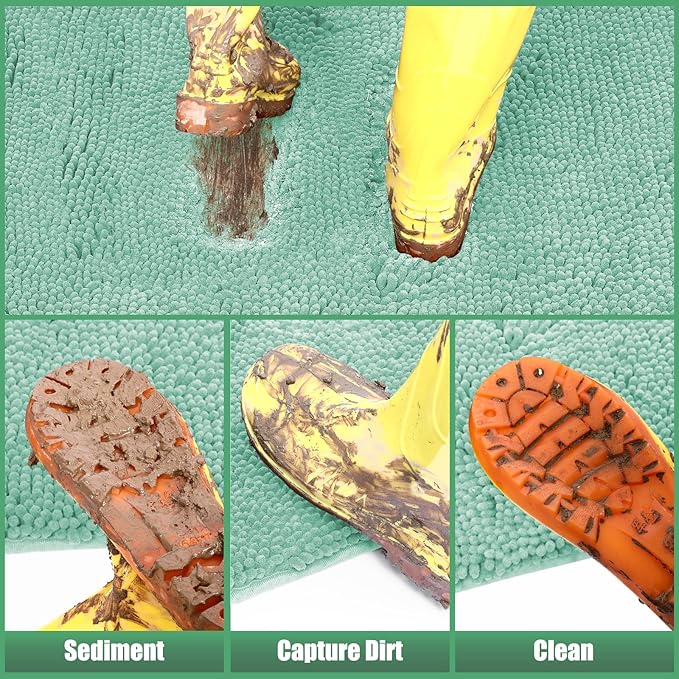 IM HOME Chenille Absorbent Outdoor Doormat 60" x 36", Washable Muddy Door Mats for Dog Non Slip Indoor Doormat Dog Mat for Muddy Paw Front Inside Doormats for Entryway Seafoam Green