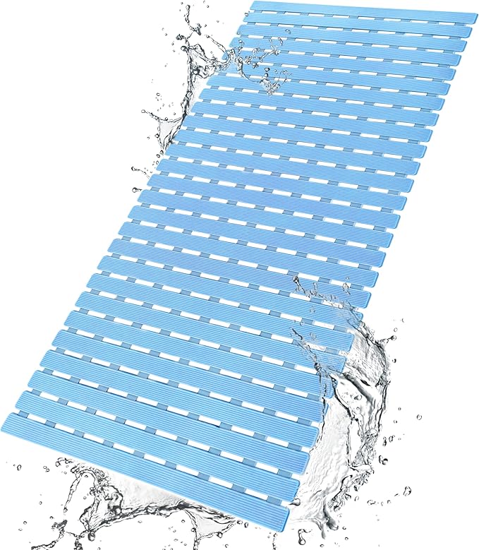 Shower Mat Non Slip Bathtub Mat with Suction Cups and Drain Holes 37.4 x15.7 Inch Bath Mat for Tub & Shower.Easy Dry,Easy to Cut,Eco-Friendly