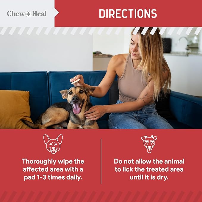 Chew + Heal Labs Dog Paw Wipes Antibacterial 100 Count - Antifungal Wipes for Dogs with 2% Chlorhexidine and 1% Ketoconazole - Good for All Breeds - Made in The USA