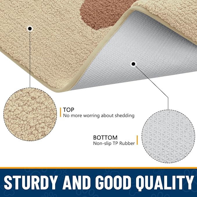 Smiry Dog Door Mat for Muddy Paws, Absorbs Moisture and Dirt, Low-Profile Entryway Mat with Non-Slip Backing, Entry Indoor Outdoor Doormat for Inside Floor (30x20 Inches, Light Beige, Paw)