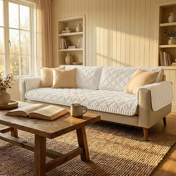 Smiry Fuzzy Couch Cover for Dogs, Non Slip Washable Pet Sofa Cover, Scratch Proof Hair Resistant Plush Sofa Slipcover, Pet Friendly Couch Cushion Protector for Cat, White, 27.6" x 59"