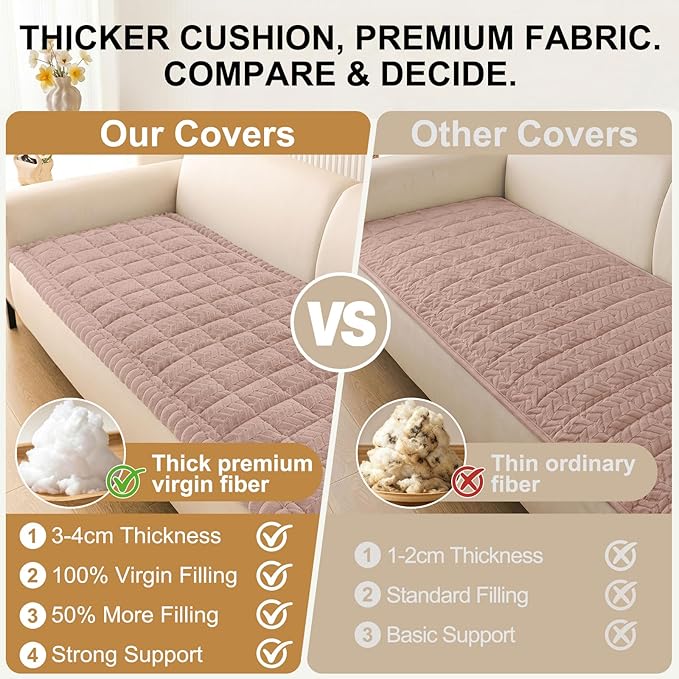 Smiry Non Slip Couch Covers for Dogs, Fuzzy Pet Couch Covers for 2-3 Cushion Sofa Pet Friendly, Soft Sofa Slipcovers Cushion Furniture Protector Washable (Dusty Pink, 35.4" x 63")