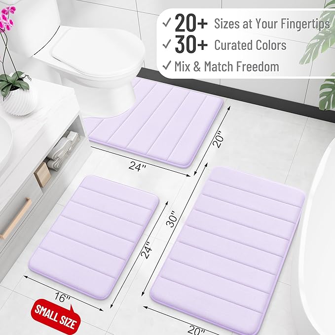 OLANLY Memory Foam Long Bathroom Rugs Runner 59x20, Super Soft Absorbent Bath Mat, Quick Dry, Machine Washable Shower Floor Rugs, Bathmat Carpet, Bathroom Home Decor Accessories, Lavender