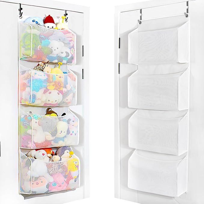 Toread Upgraded Over the Door Stuffed Animal Organiser – Original Design & Patented, Adjustable No-Damage Hooks, Stuffy storage 3D Design with 50% More Capacity, Perfect for Stuffed Animal Storage