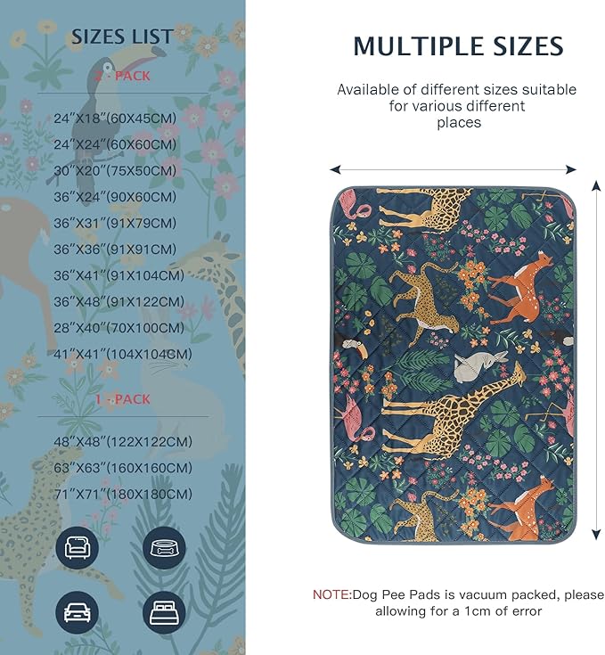 IEUUMLER Washable Pee Pads for Dogs, 2 Pack Forest Pattern Reusable Waterproof Puppy Pads, Non-Slip Super Absorbent Dog Training Pad for Playpen Crate Bed EU013 Navy Blue Jungle, 41x36