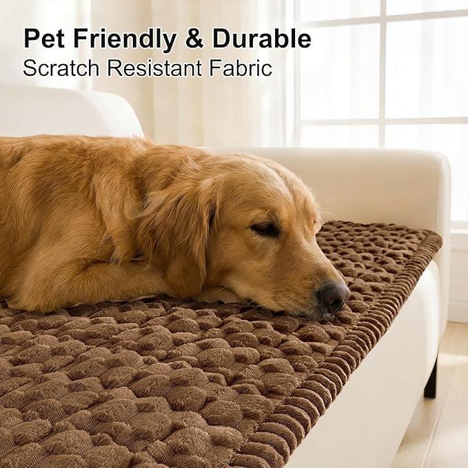 Smiry Pet Couch Cover for 3 Cushion Sofa, Non-Slip Fuzzy Couch Cover for Dogs Washable, Thick Soft Sofa Slipcovers Cushion Protector Pet Friendly (Chocolate, 27.6" x 70.9")