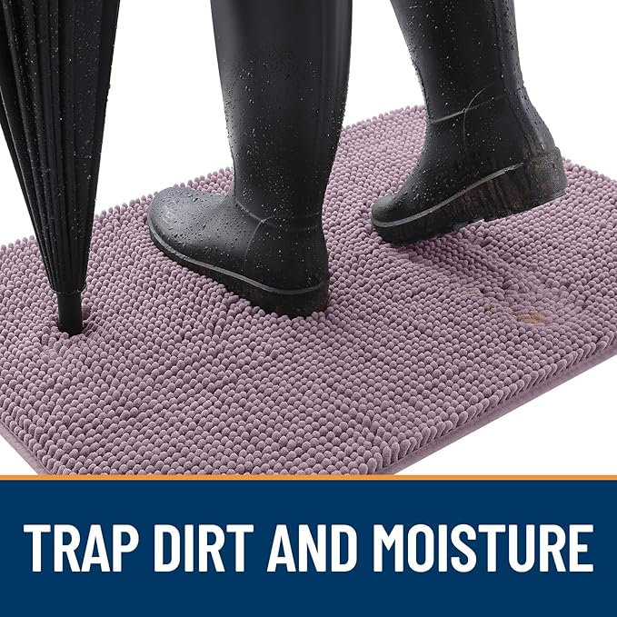 OLANLY Dog Door Mat for Muddy Paws 70x24, Absorbs Moisture and Dirt, Absorbent Non-Slip Washable Doormat, Quick Dry Chenille Mud Mat for Dogs, Entry Indoor Entryway Carpet for Inside Floor, Deep Plum