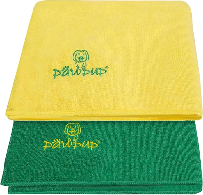 PAWPUP Dog Towels for Drying Dogs Super Absorbent Microfiber Pet Grooming Towel for Dogs, Cats and Other Pets (40 x 24 Inches, Yellow and Green)