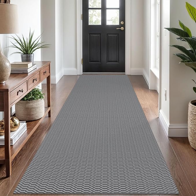 KOZYFLY Washable Runner Rug 3x8 ft Hallway Kitchen Runner Rugs with Rubber Backing Bobo Non Slip Entryway Runner Indoor, Carpet Runners for Hall Entryway Bedroom, Grey/Charcoal Grey