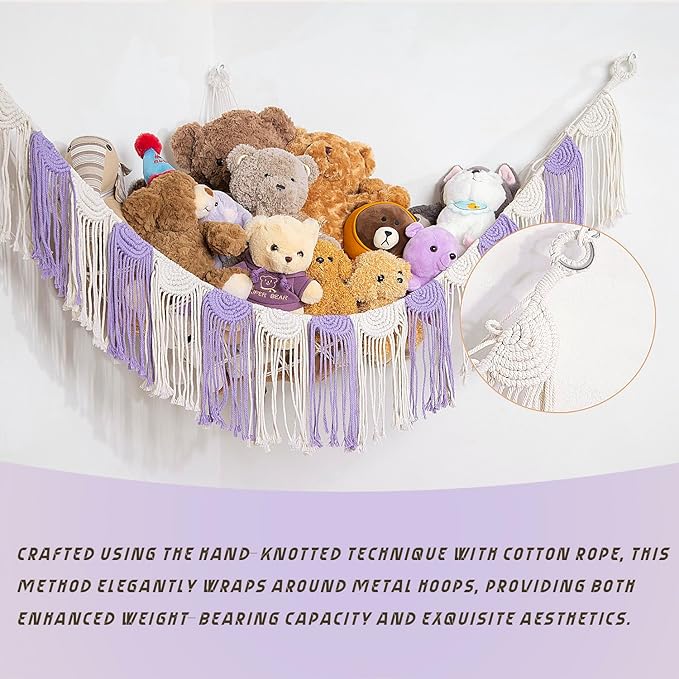 Amdermi Stuffed Animal Hammock Corner Hanging Net for Stuff Animal Storage Toy Organizer for Kid's Room Stuffed Animal Toy Hammock Plush Toy Holder