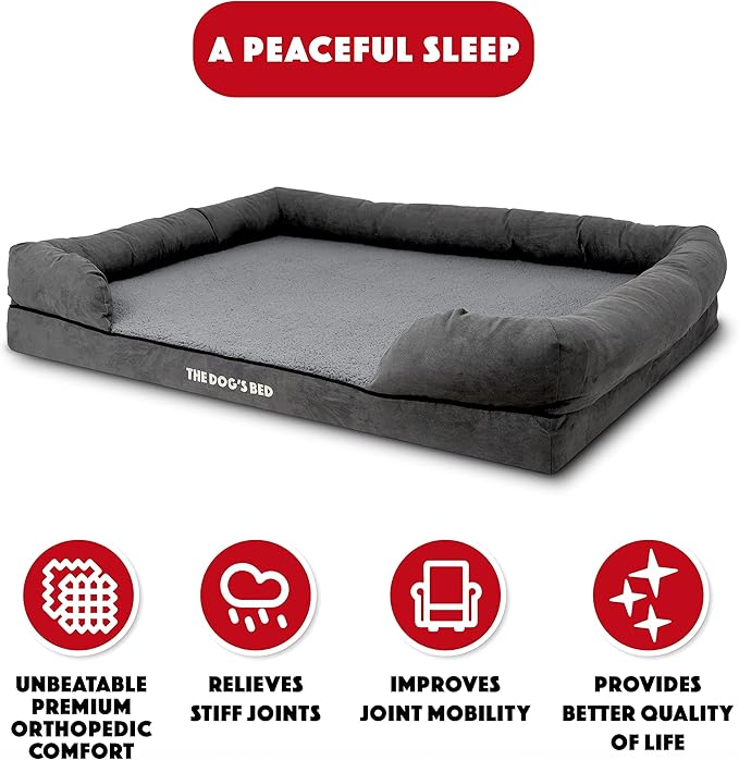 The Dog’s Bed Medium Support Memory Foam Dog Bed XXL Plush Grey, Pain Relief: Arthritis, Hip & Elbow Dysplasia, Supportive, Calming, Waterproof Washable Cover