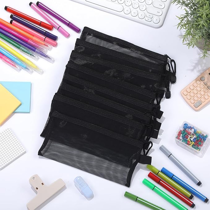 Leelosp 80 Pcs Mesh Zipper Pouch Bulk Back to School Pencil Storage Pouch Mesh Cosmetics Bags Toiletry Makeup Bags for Office Travel Organization(Black,9 x 4.7 Inch)
