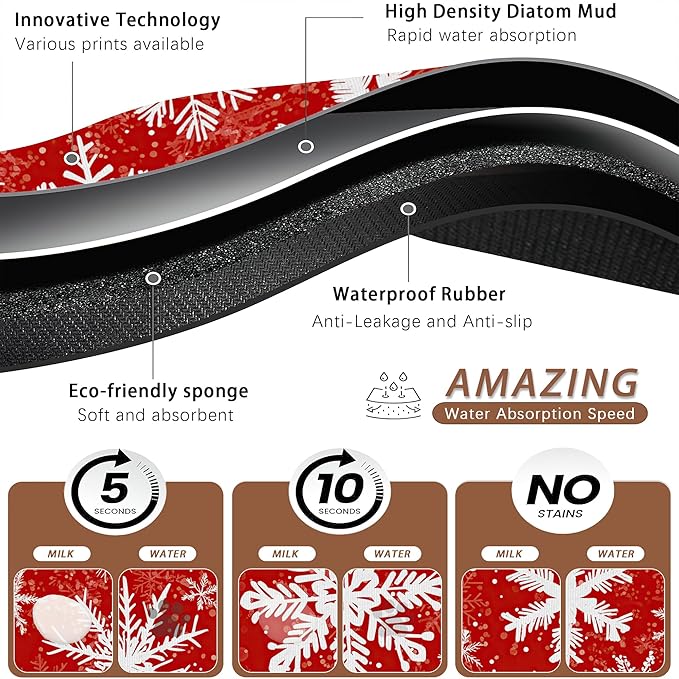 Christmas Dog Food Mat for Floors,Snowflake Absorbent Pet Food and Water Bowl Mats,Non-Slip Pet Feeding Mat,Pet Supplies 16" x 24"